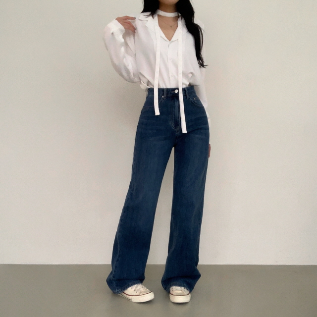 [S~2XL/3단기장] 라잇 하이웨스트 스판 히든밴딩 와이드 데님 팬츠 상세 이미지 23