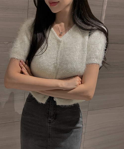 [핑크-당일발송] 마르뜨 솔잎퍼반팔 cardigan : 세컨드세컨