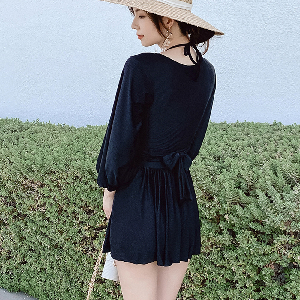 여성 체형커버 치마 원피스 수영복 빅사이즈 휴양지 긴팔 뱃살커버 - 상세 이미지 3