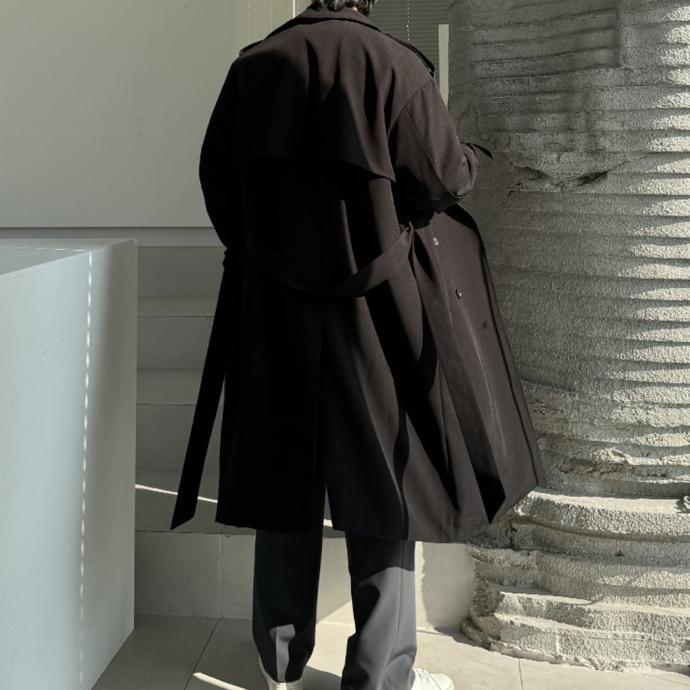 남자 스전 오버핏 봄 가을 견장 트렌치코트 이미지 3