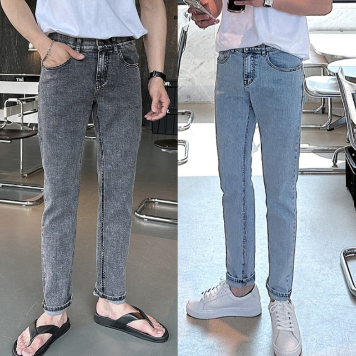 남자 스피지오 봄 가을 사계절 슬림핏 워싱 스판 데님 - 상품 이미지