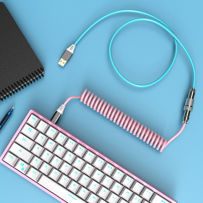 키보드 항공케이블 눈꽃케이블 키보드선 코일 C타입 USB 연결 스카이블루 3.0m 이미지 8