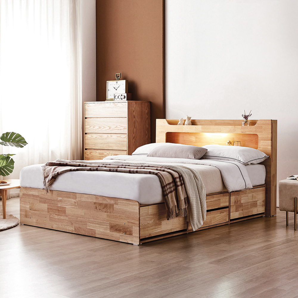 동서가구 이즈 비엘 LED 4단 수납 원목 SS침대+양면매트 DF920245