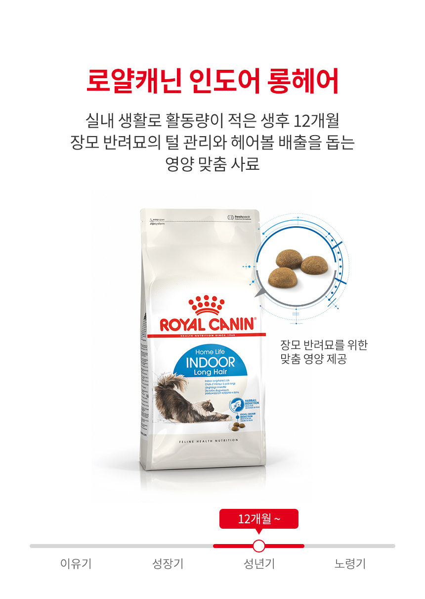 [유통기한 2027.02.22] 로얄캐닌 캣 인도어 롱헤어, 4kg, 1개