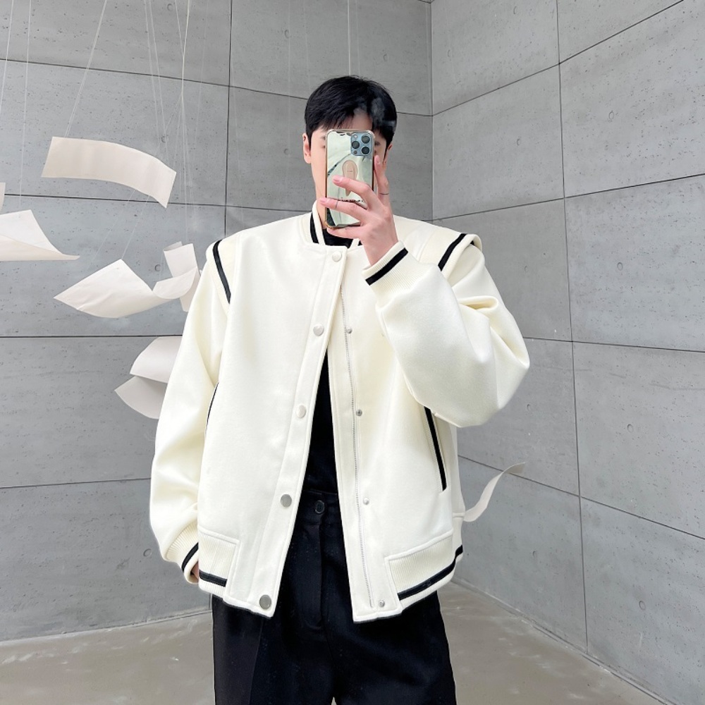 남자 심플 클래식 블랙 모직 바시티 자켓 점퍼 명품느낌 상품 이미지