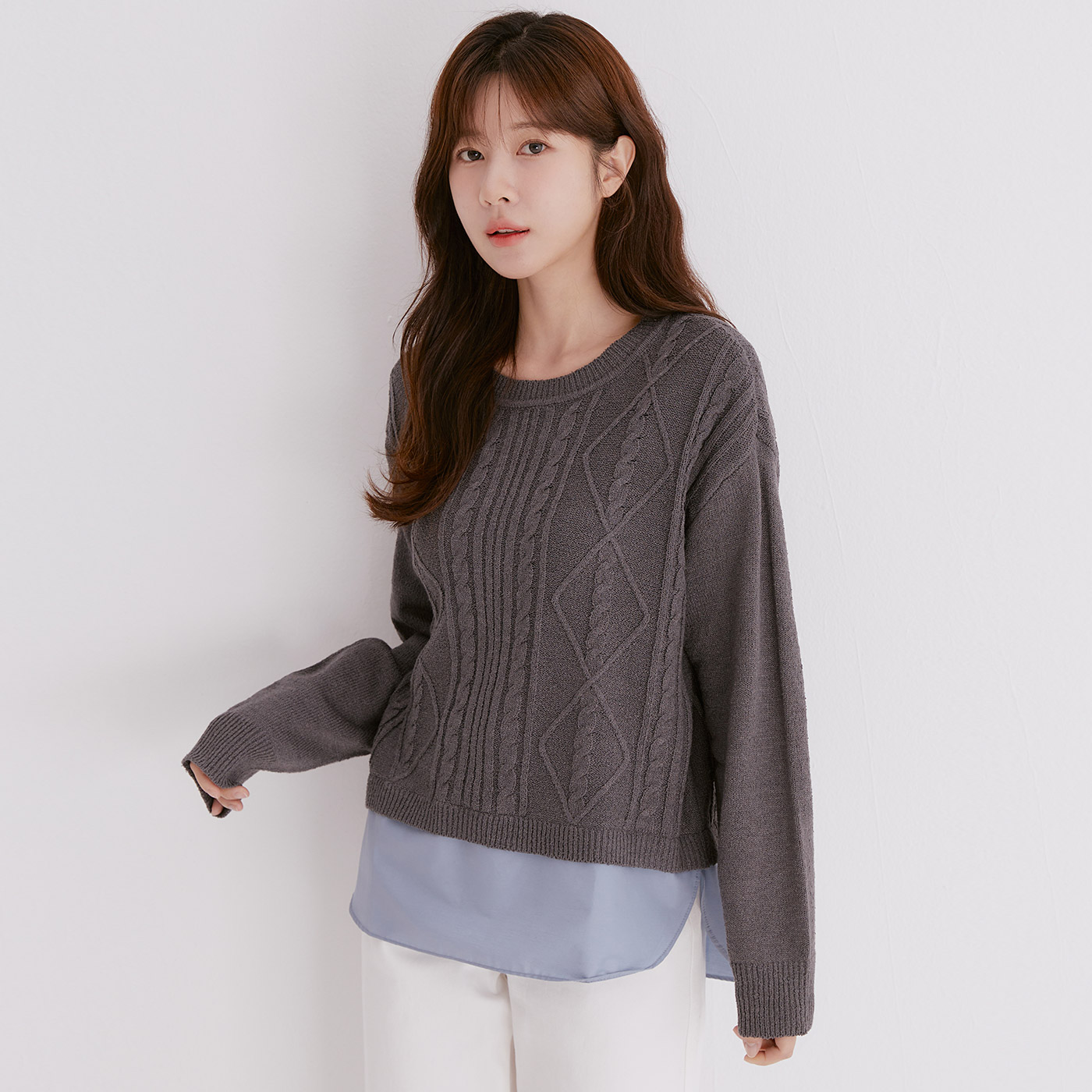[N배송] 로엠 라운드넥 셔츠매칭 스웨터 RMKAE23RT2 이미지 4