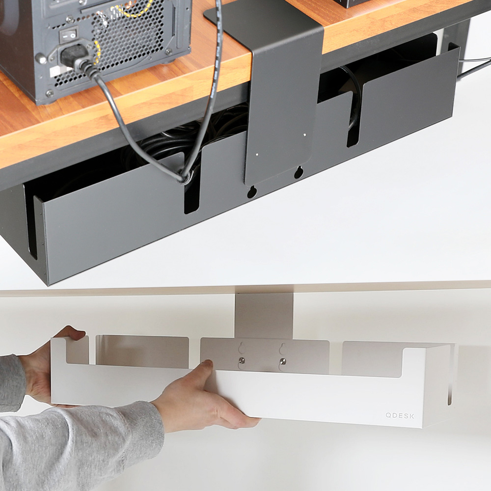 큐데스크 멀티탭 정리함 무타공 멀티탭 거치대 60cm 대용량 선반 전선정리함 제품 이미지