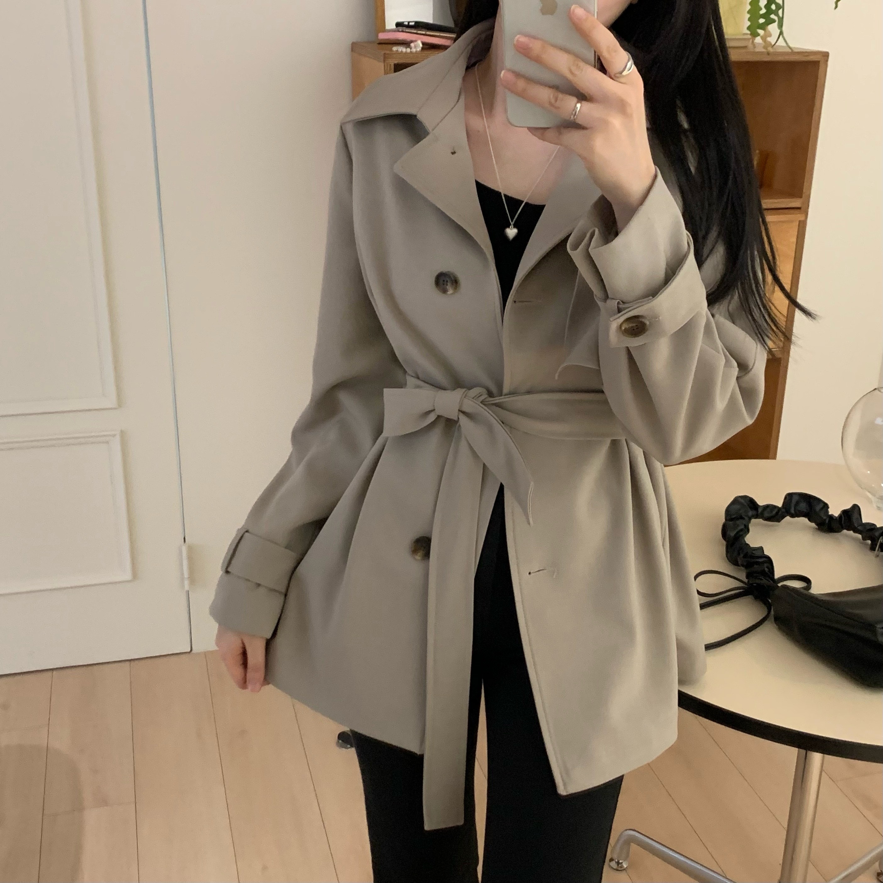 노드 하프 트렌치코트 허리끈 자켓 상세 이미지 40