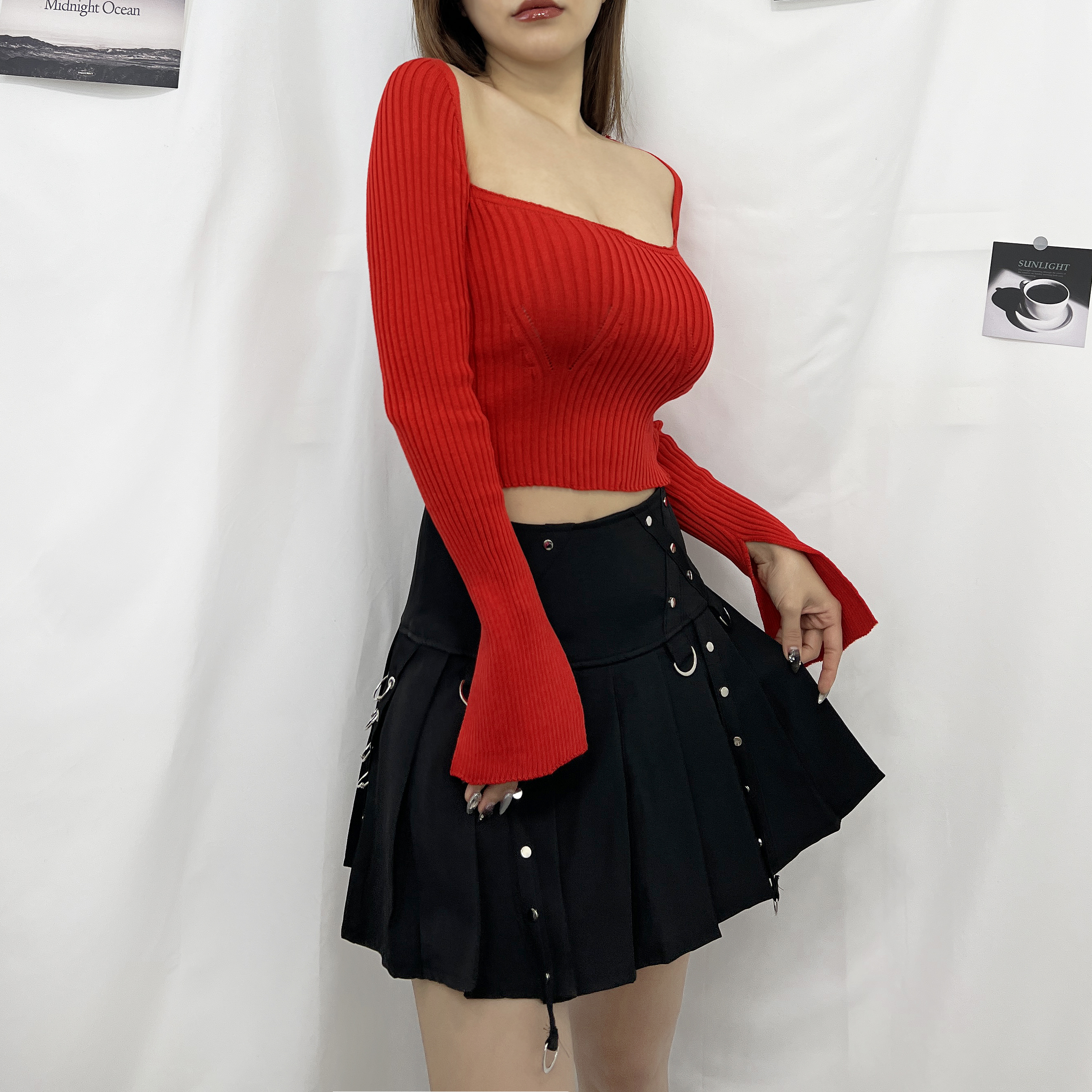 펑키 벨트 무대 댄스 플리츠 주름 테니스 미니스커트 - 상세 이미지 3