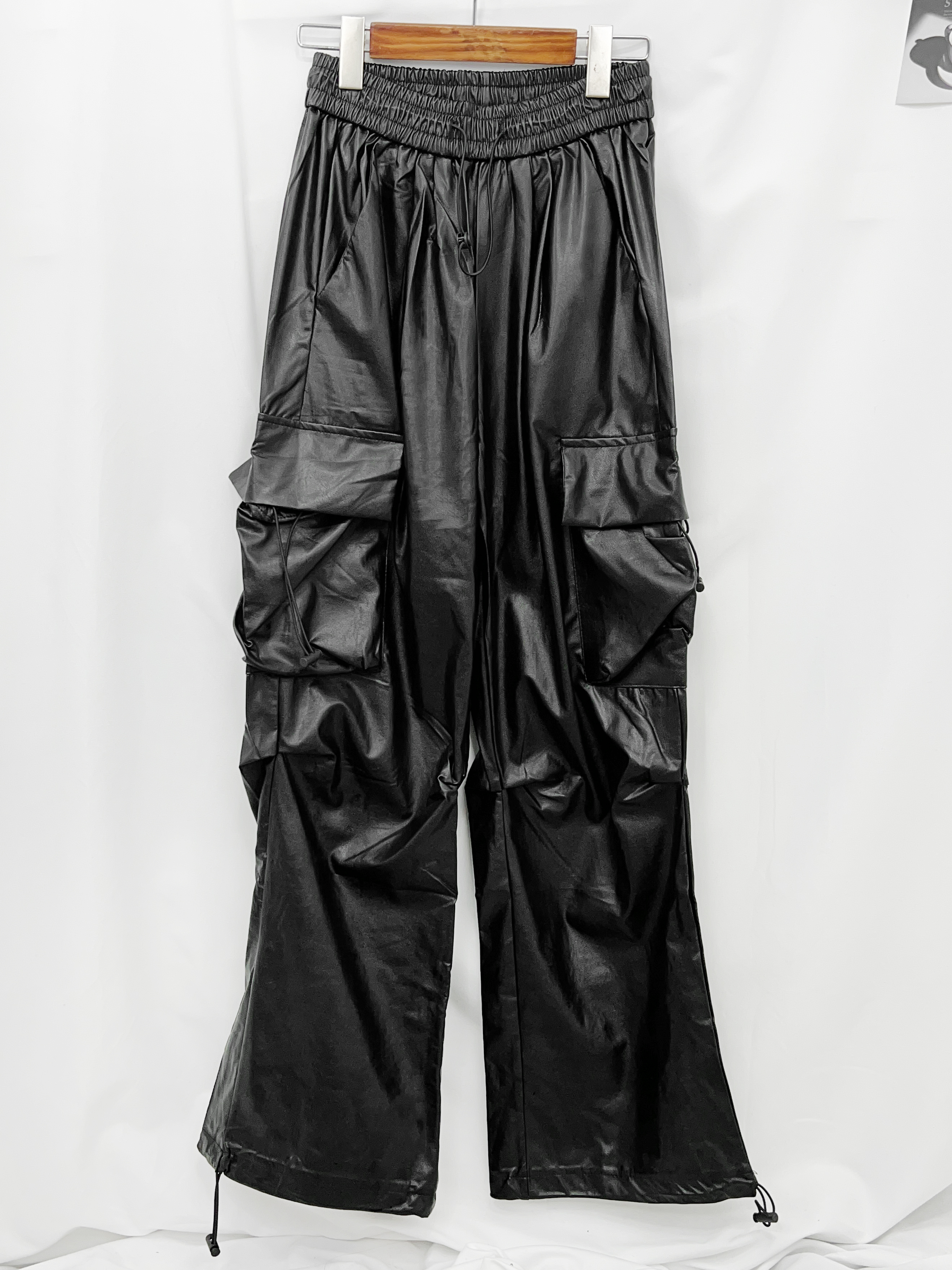 피유 가죽 레더 카고 트레이닝 댄스복 스트릿 조거 와이드팬츠 (핫핑크/블랙) - 상세 이미지 5