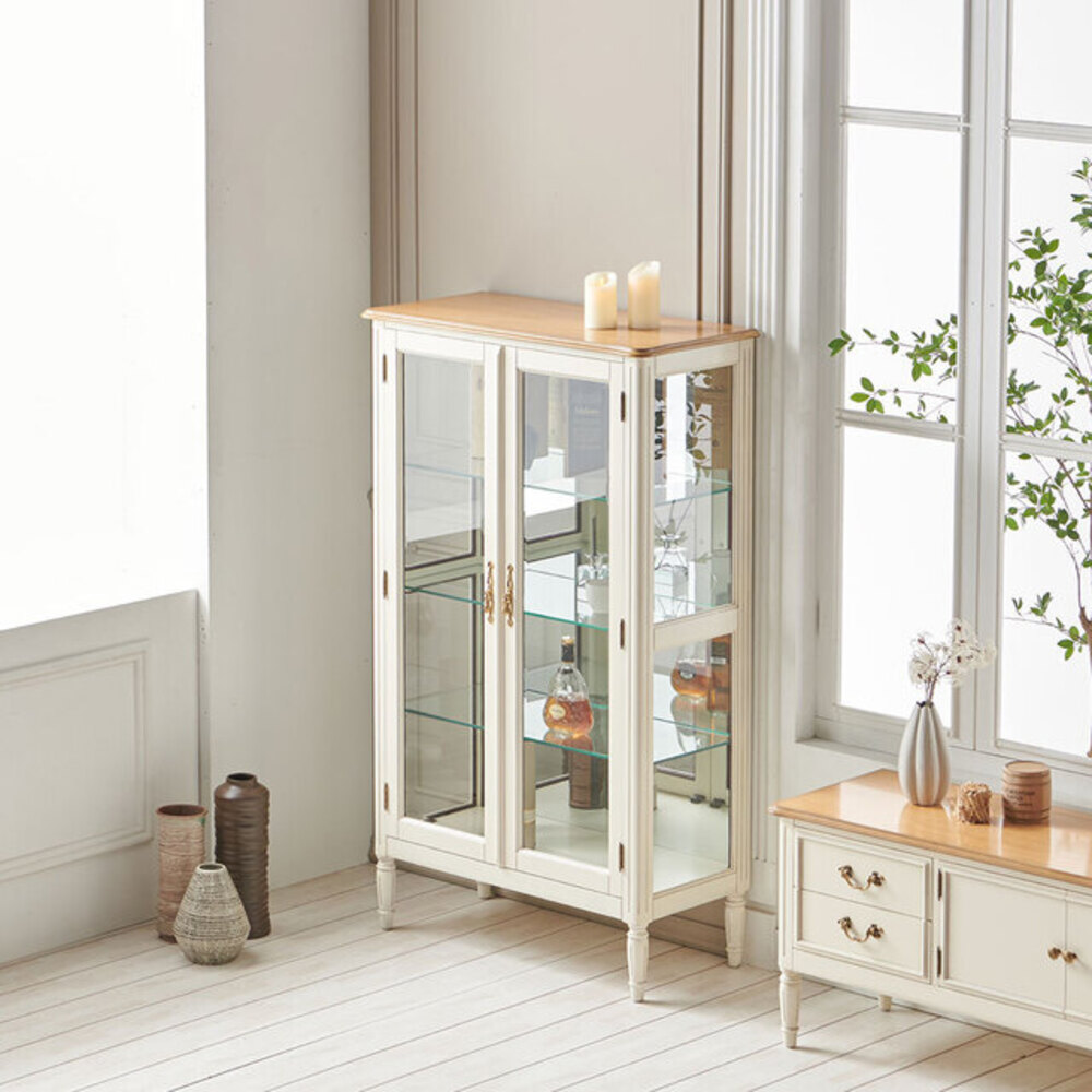 까사홈 헤이미 아이보리 엔틱 유리장식장