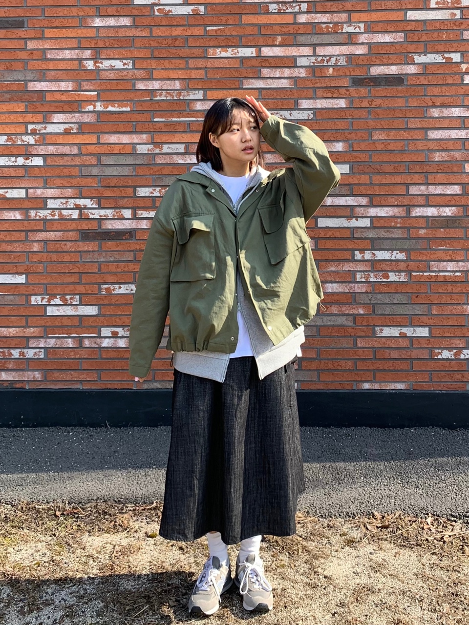 슬라브카고데님스커트 A라인 롱스커트 밴딩스커트 - 상세 이미지 3