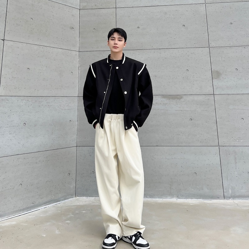 남자 심플 클래식 블랙 모직 바시티 자켓 점퍼 명품느낌 상품 이미지