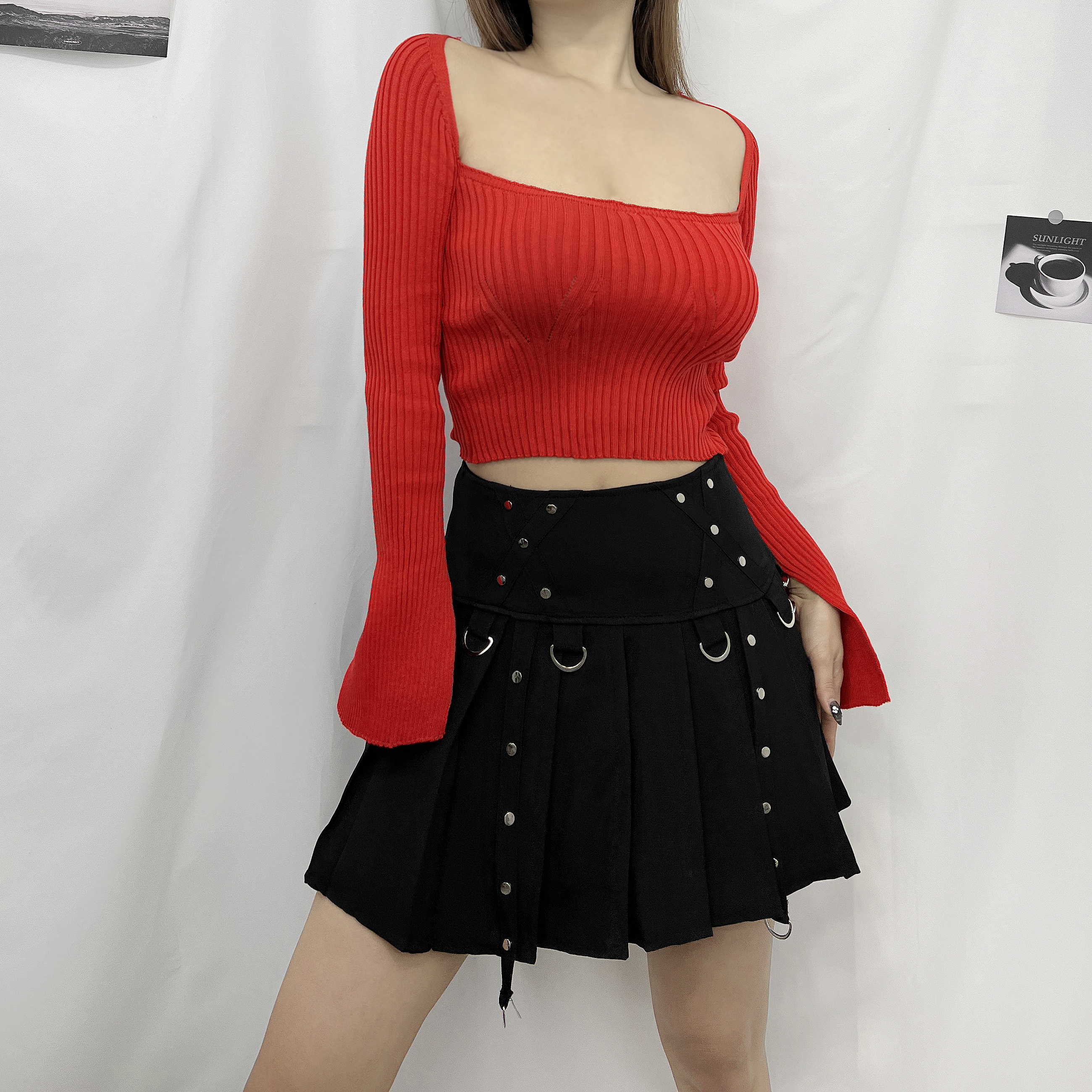 펑키 벨트 무대 댄스 플리츠 주름 테니스 미니스커트 - 상세 이미지 4