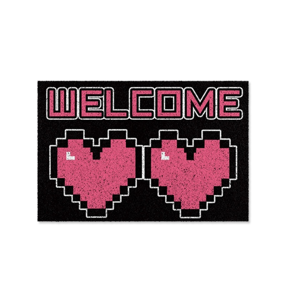힙한 핑크 펑키 그래픽 하트 모양 WELCOME 어서오세요 발매트 - 상품 이미지