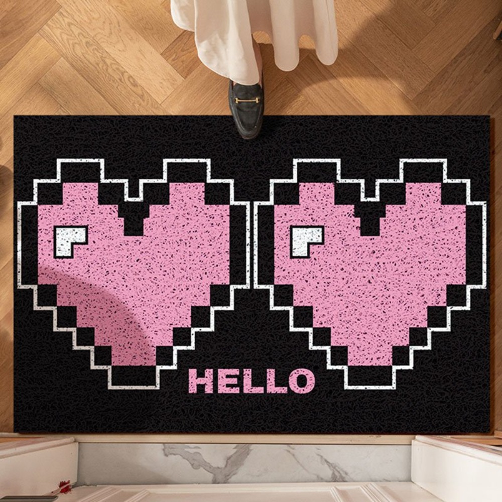 픽셀 핑크 그래픽 하트 모양 HELLO PVC 얼룩방지 욕실 발매트 - 상세 이미지 4