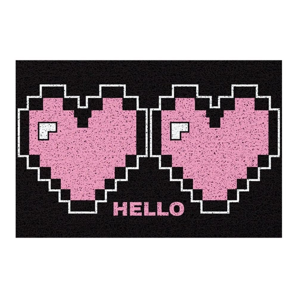 픽셀 핑크 그래픽 하트 모양 HELLO PVC 얼룩방지 욕실 발매트 - 상세 이미지 5
