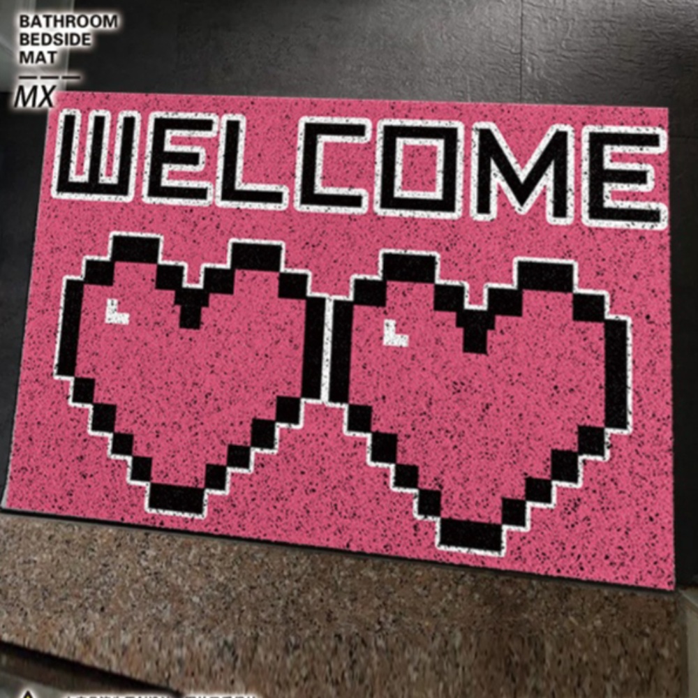 힙한 핑크 펑키 그래픽 하트 모양 WELCOME 어서오세요 발매트 - 상세 이미지 2