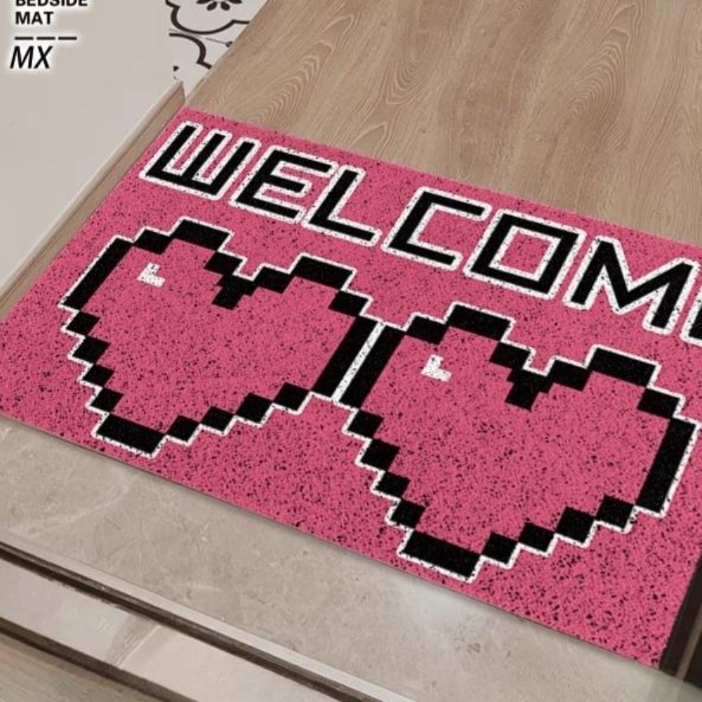 힙한 핑크 펑키 그래픽 하트 모양 WELCOME 어서오세요 발매트 - 상세 이미지 3