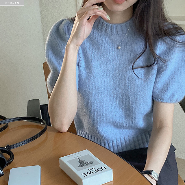 마르코 쁘띠 퍼프 라운드 반팔 크롭 니트 4col 봄 여름 이너 러블리 제이플로우 이미지 2