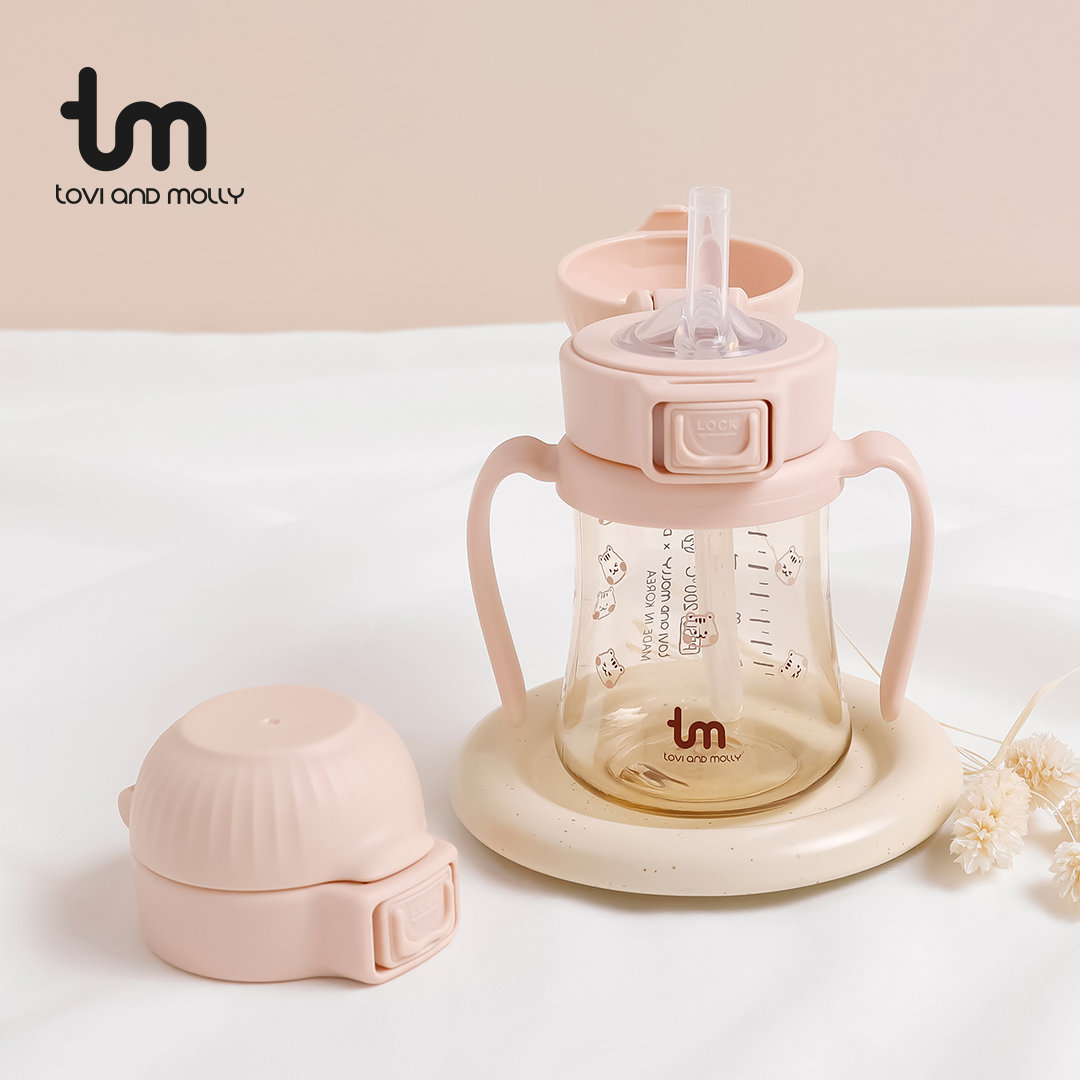 [토비앤몰리] 아기 유아 어린이집 원터치락 이유식 자기주도 빨대컵 돗람이 핑크 180ml 280ml 이미지 6