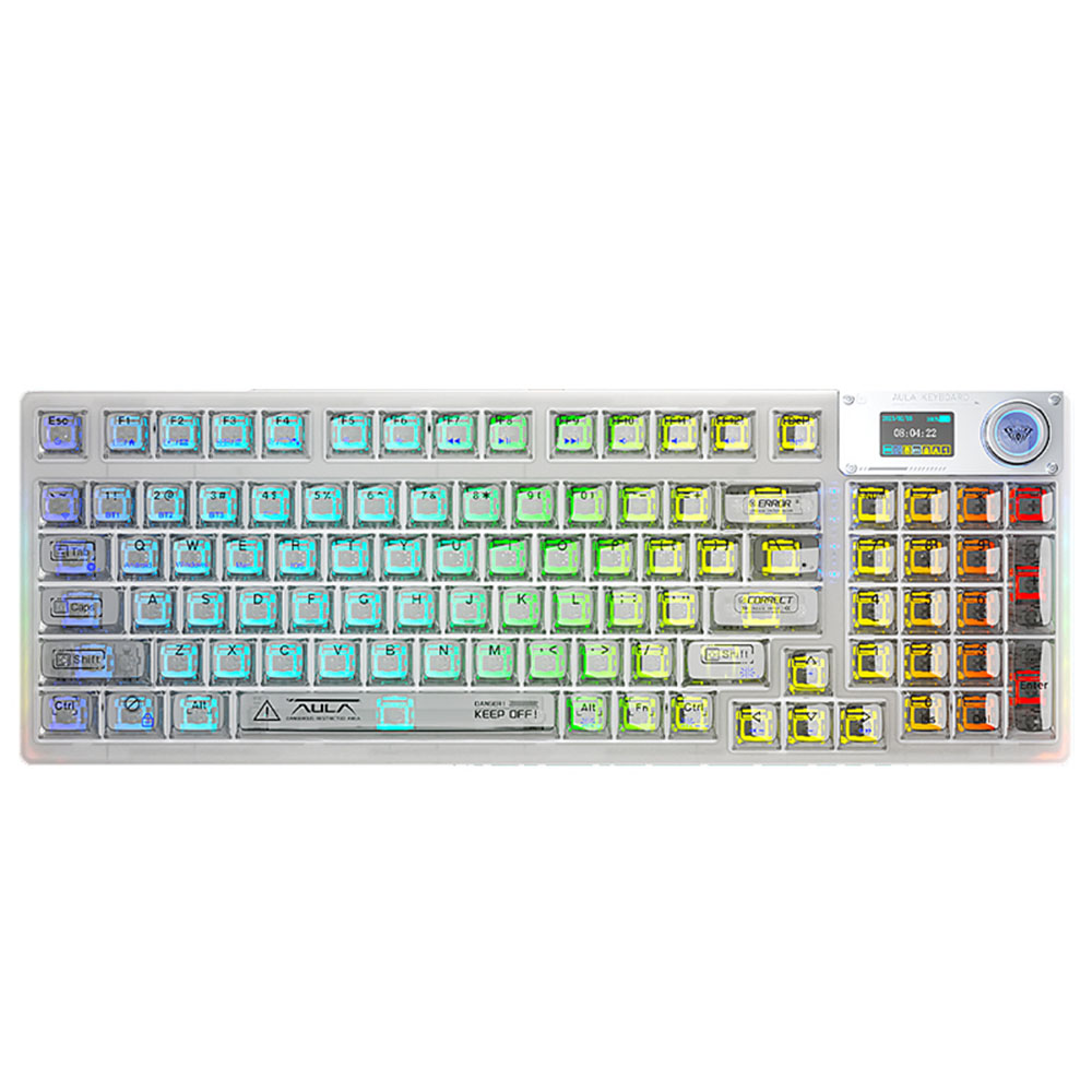 독거미 AULA F98pro 기계식 키보드 투명 스크린 키보드 개스킷 핫 스왑 가능 크리스탈 화이트 - 상세 이미지 2