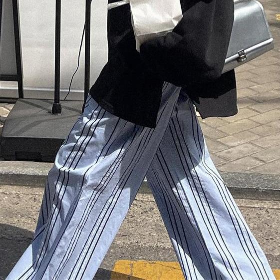 끌라로 스트라이프 와이드 밴딩 팬츠 여름 바스락 키작녀 바지 2color - 상세 이미지 3