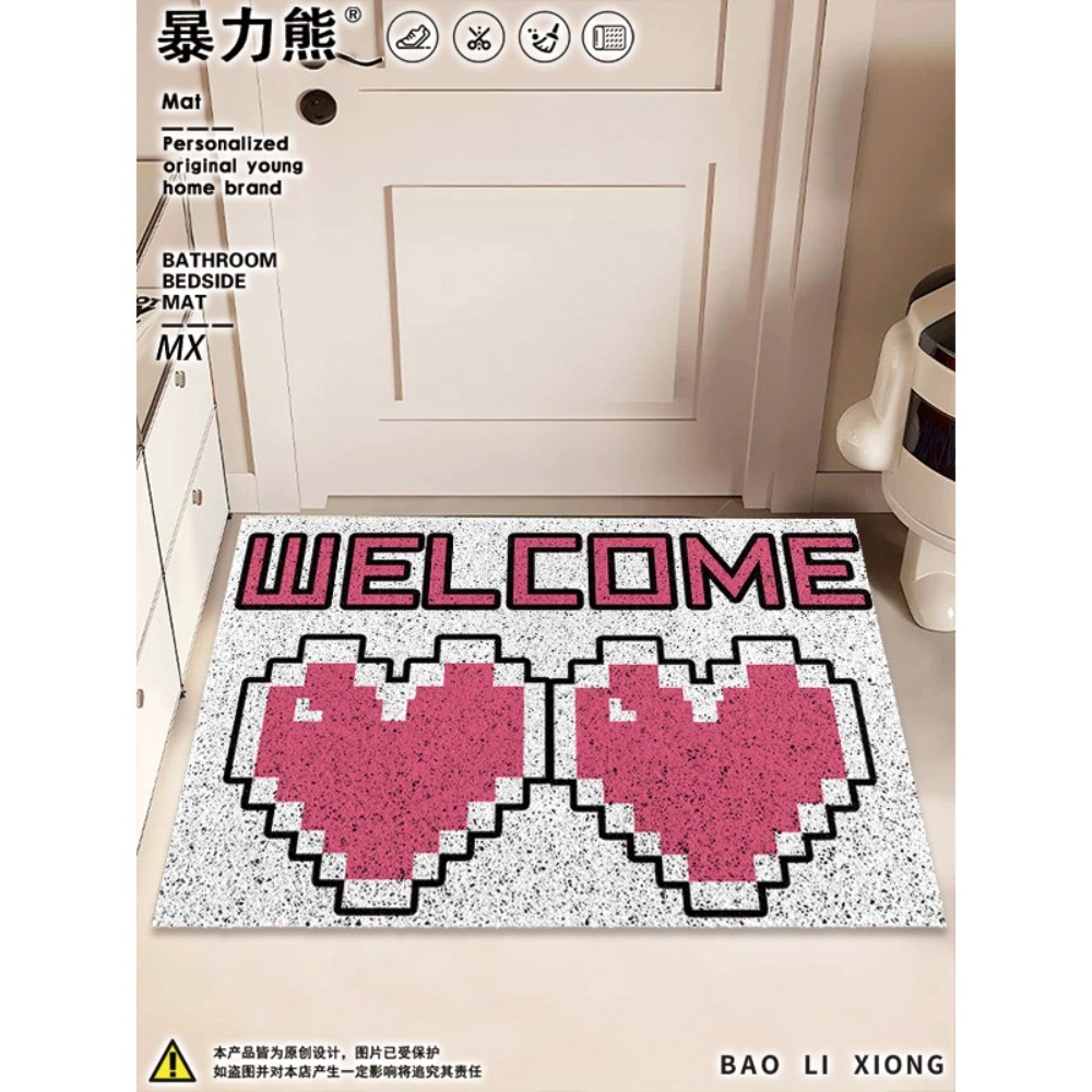 힙한 핑크 펑키 그래픽 하트 모양 WELCOME 어서오세요 발매트 - 상세 이미지 4