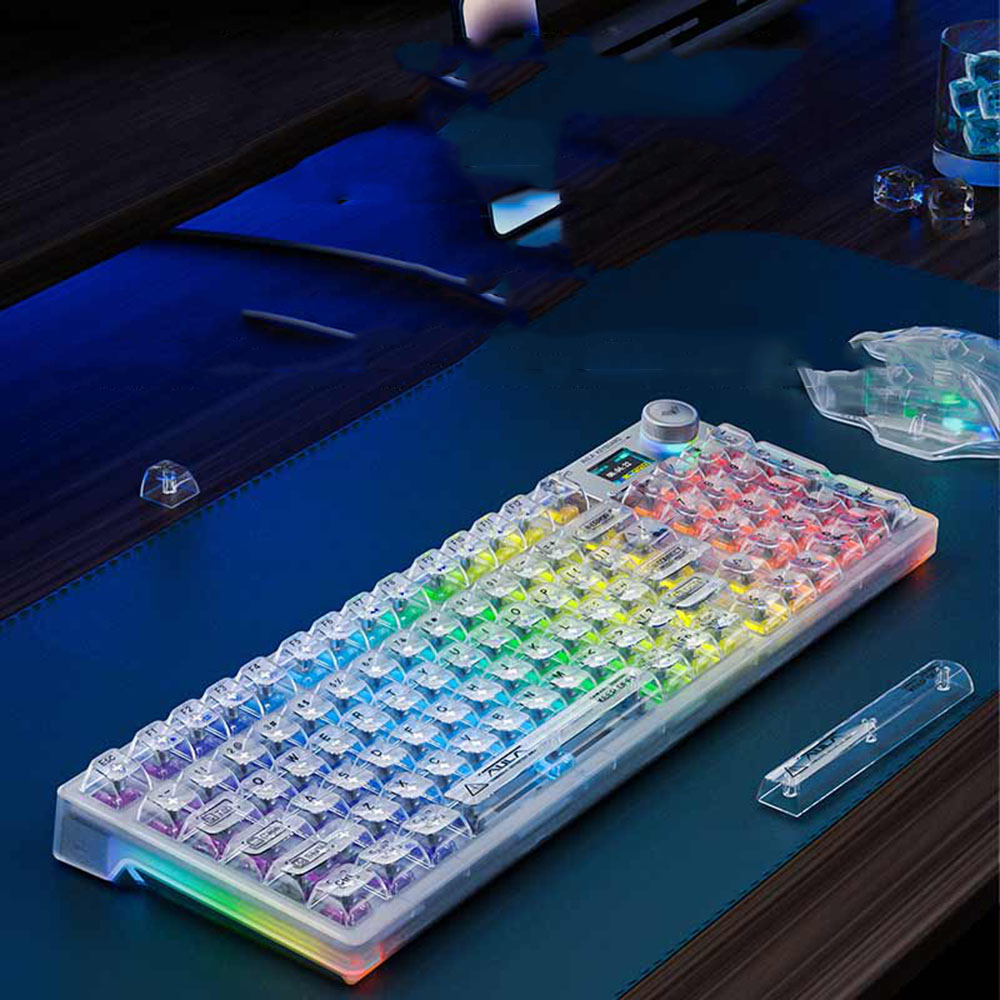 독거미 AULA F98pro 기계식 키보드 투명 스크린 키보드 개스킷 핫 스왑 가능 크리스탈 화이트 - 메인 이미지
