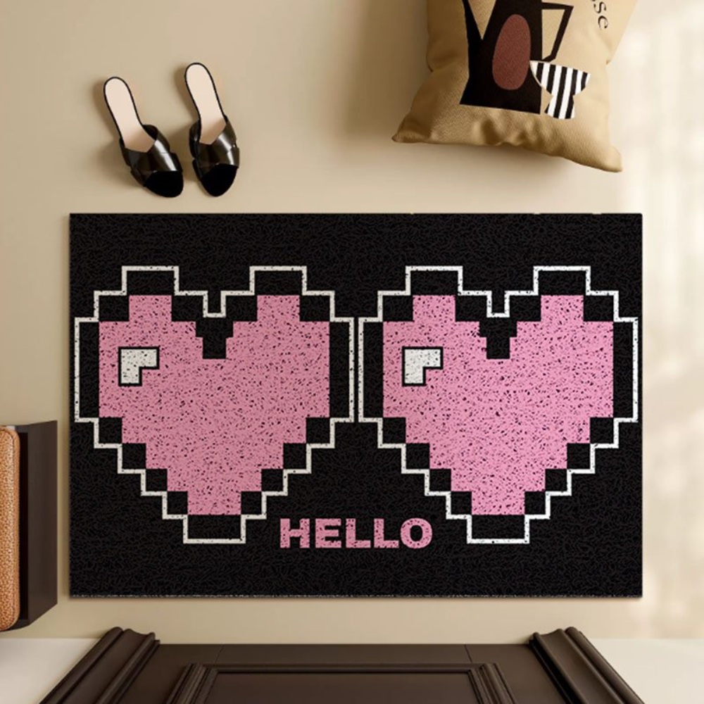 픽셀 핑크 그래픽 하트 모양 HELLO PVC 얼룩방지 욕실 발매트 - 상세 이미지 2