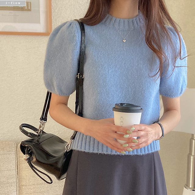 마르코 쁘띠 퍼프 라운드 반팔 크롭 니트 4col 봄 여름 이너 러블리 제이플로우 이미지 3