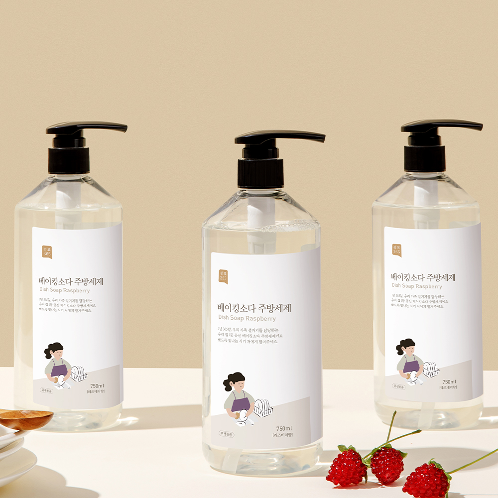 쉼표365 베이킹소다 주방세제 750ml 4개 라즈베리 대용량 과일세척 설거지 - 상세 이미지 4