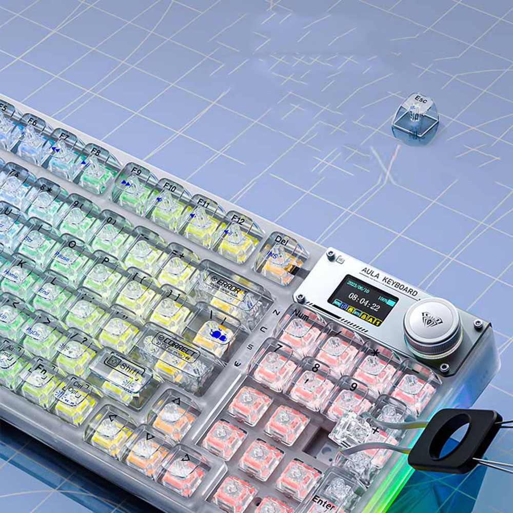 독거미 AULA F98pro 기계식 키보드 투명 스크린 키보드 개스킷 핫 스왑 가능 크리스탈 화이트 - 상세 이미지 3