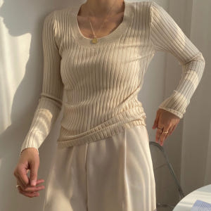 지뉴 데일리 골지 이너 니트 | 여성용 슬림핏 U넥 따뜻한 간절기 홀가먼... 착용 후기 | 사이즈/핏 총정리 - 상품 이미지 3
