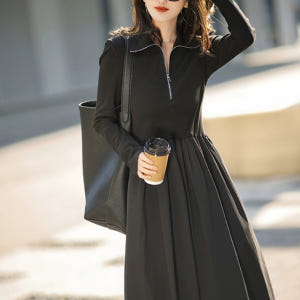 러블리해라 집업원피스 롱 블랙 A라인 데일리룩 등원 데이트코디 고퀼리티 ... 착용 후기 | 사이즈/핏 총정리 - 상품 이미지 4