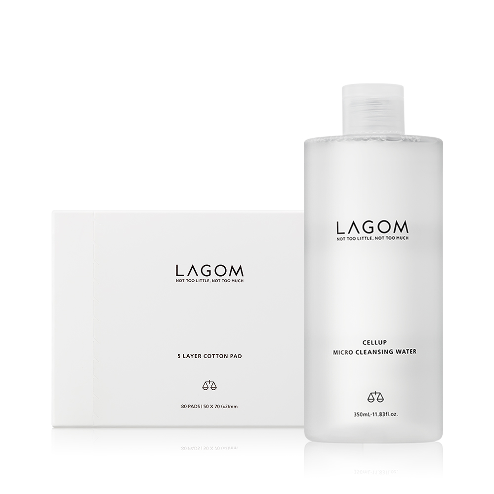 라곰 셀럽 마이크로 클렌징 워터 350mL 5겹 코튼 화장솜 2종 세트 제품 이미지