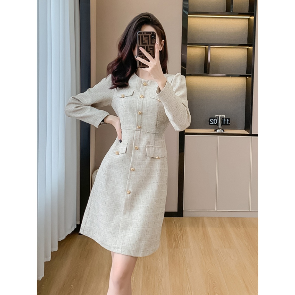단정 정장 심플 원피스 오피스룩 하객 패션 오트밀 금장단추 소개팅 여친륵 예쁜 디자인 봄 - 상세 이미지 3