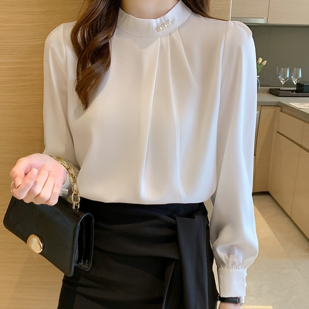 쉬폰 정장 블라우스 면접 진주장식 결혼식 오피스룩 세련 단정 소개팅 데일리 출근 5컬러 - 상세 이미지 3