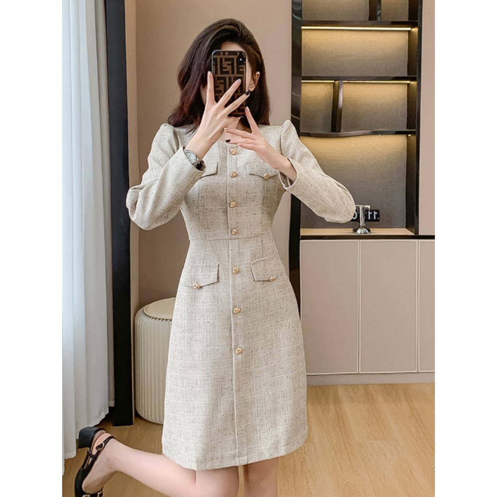 단정 정장 심플 원피스 오피스룩 하객 패션 오트밀 금장단추 소개팅 여친륵 예쁜 디자인 봄 - 상세 이미지 5