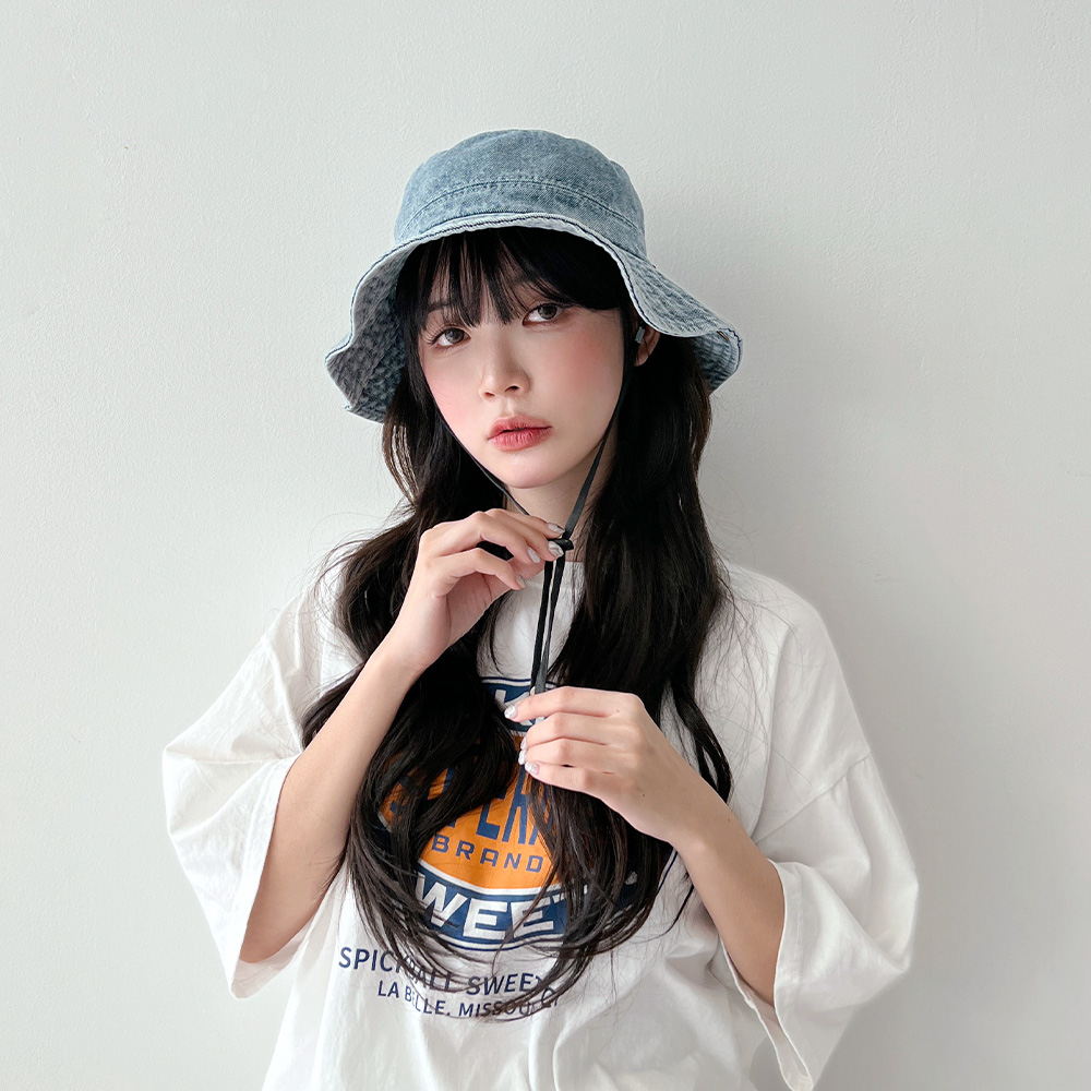 워싱 데님 턱끈 벙거지 모자 버킷햇 - 상세 이미지 5