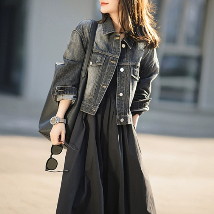 러블리해라 집업원피스 롱 블랙 A라인 데일리룩 등원 데이트코디 고퀼리티 시크 이미지 2