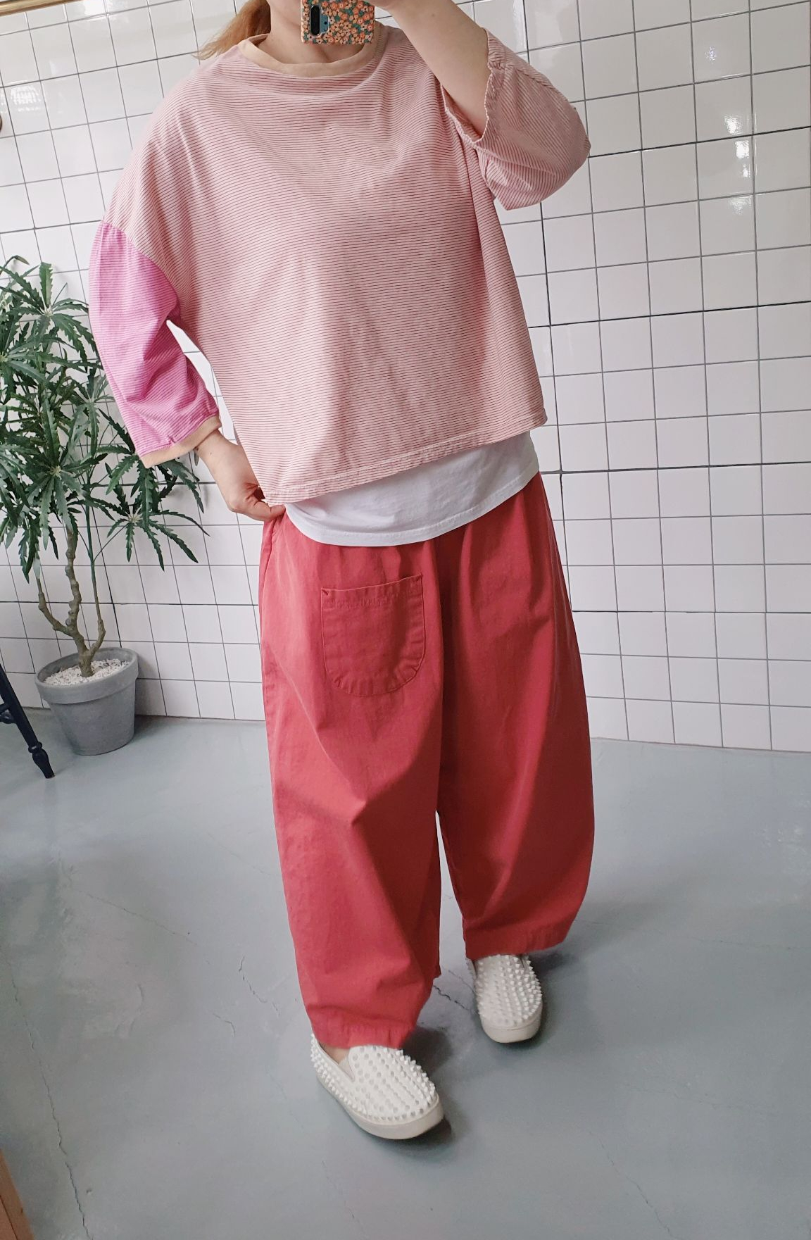 (무배)레드스티치 와이드 면 팬츠 - 상세 이미지 4