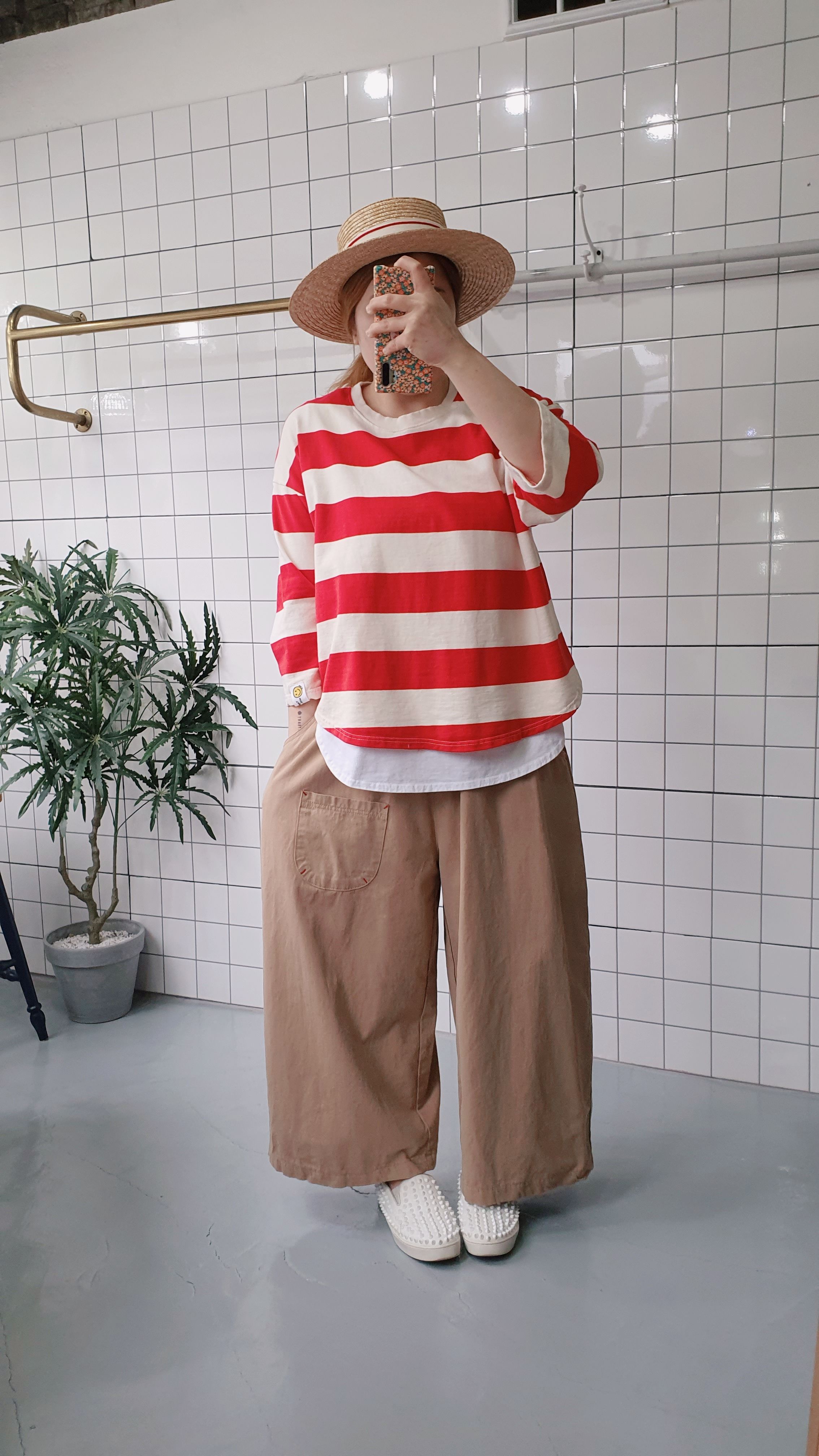 레드스티치 와이드 면 팬츠 - 상세 이미지 5