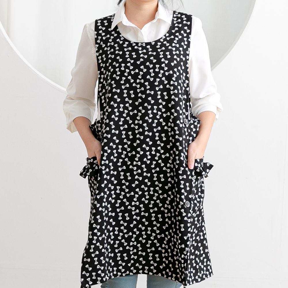 여름 데코에버 쁘띠 리본 쉬폰앞치마 롱 원피스 옆주머니형 어린이집 교사 요양보호사