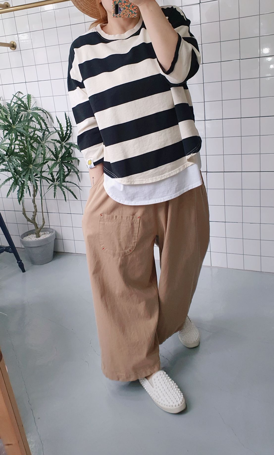 (무배)레드스티치 와이드 면 팬츠 - 상세 이미지 2