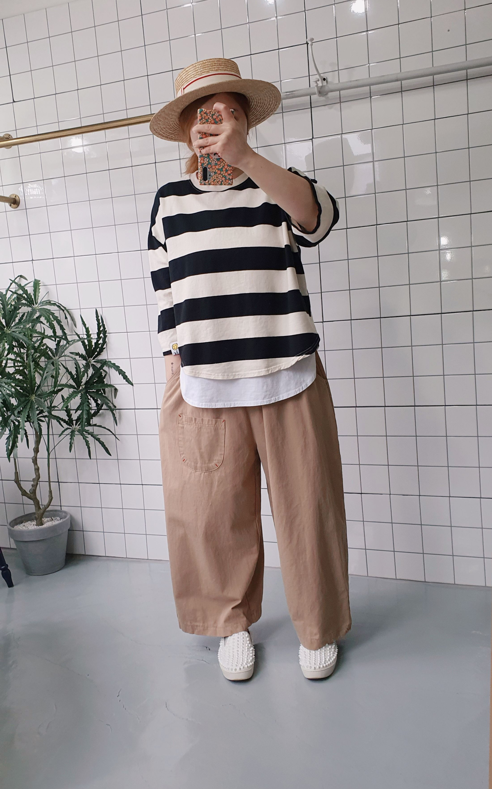 (무배)레드스티치 와이드 면 팬츠 - 상세 이미지 3