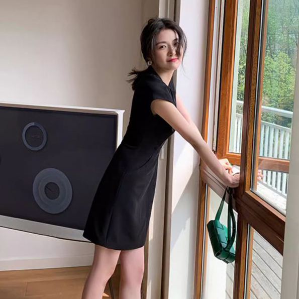 러블리해라 여성 여름 올드머니룩 모던심플 보라색 미니 립라인 보트넥원피스 이미지 8