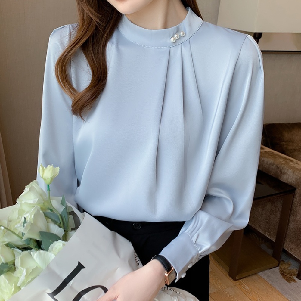 쉬폰 정장 블라우스 면접 진주장식 결혼식 오피스룩 세련 단정 소개팅 데일리 출근 5컬러 - 상품 이미지