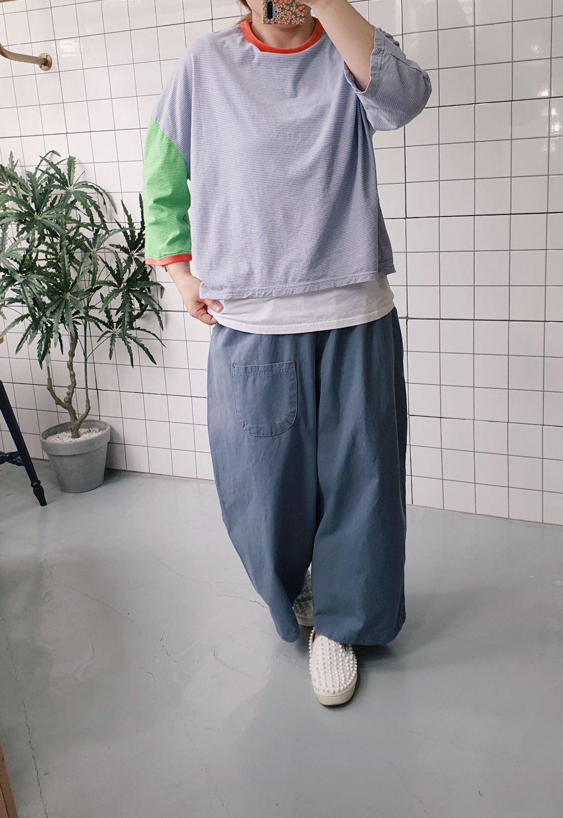 (무배)레드스티치 와이드 면 팬츠 - 상세 이미지 5