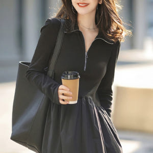 러블리해라 집업원피스 롱 블랙 A라인 데일리룩 등원 데이트코디 고퀼리티 ... 착용 후기 | 사이즈/핏 총정리 - 상품 이미지 3